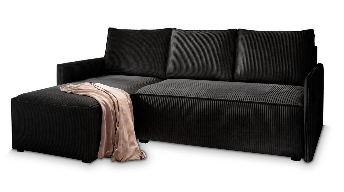 ROHOVÁ SEDAČKA PERUSI černá - šedá/černá, dřevo/textil (206/143cm) - MASSENO