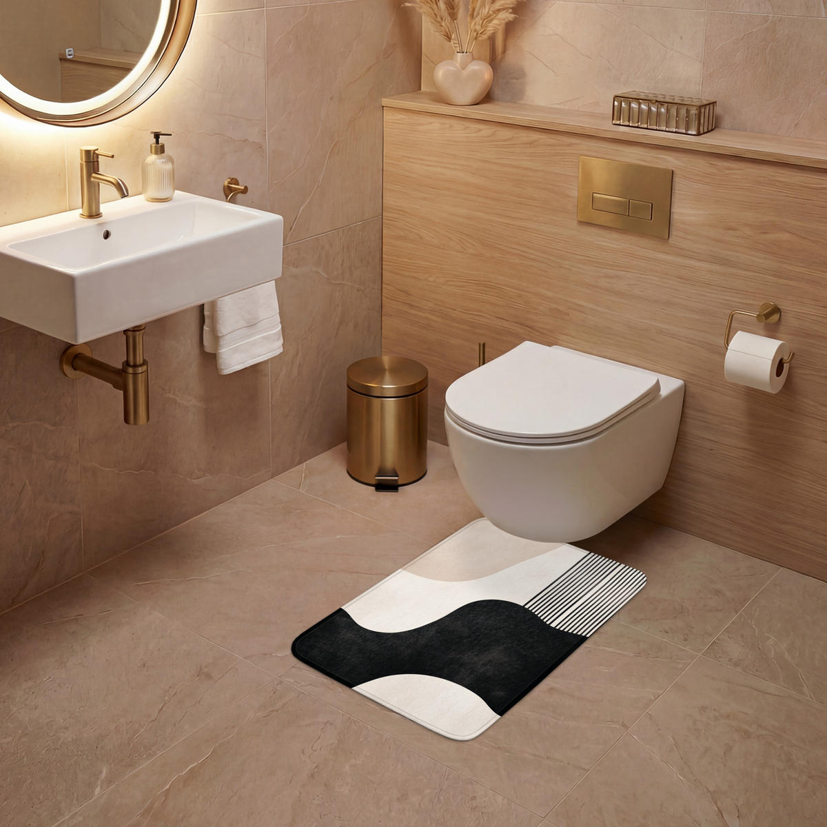 WC-VORLEGER Abstrakt - Japandi - Beige - Modern WC Teppich 40x60 cm - Beige, Kunststoff/Textil (40/1cm) - OnlyWow