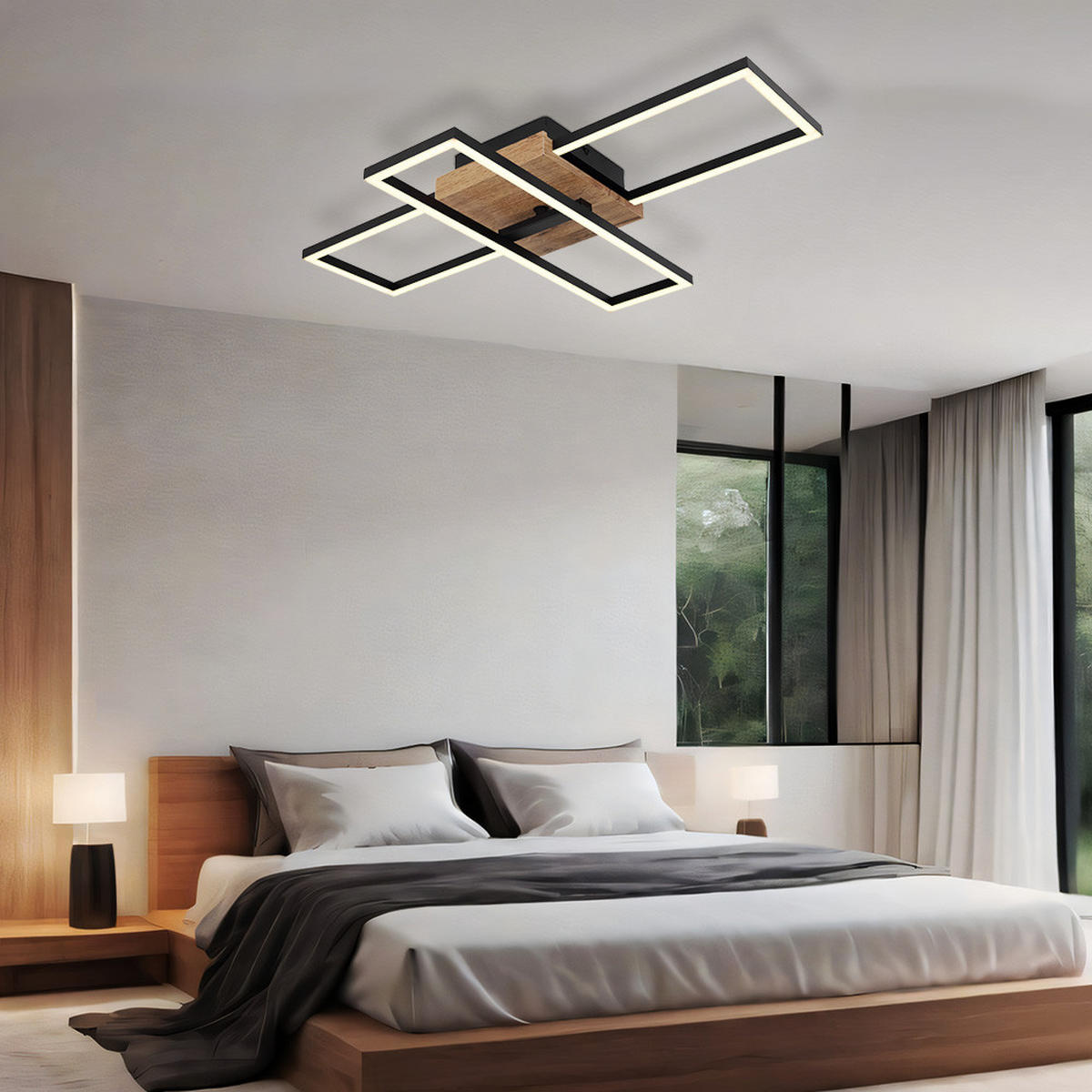 LED DECKENLEUCHTE Kendra Holzoptik Schwarz - Schwarz, Metall (60/15/10cm) - Globo Lighting