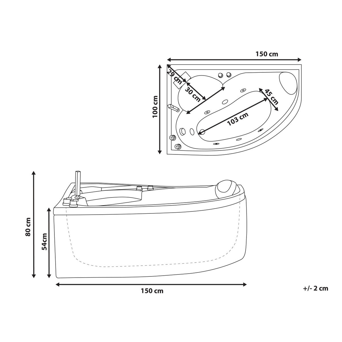 WHIRLPOOL-BADEWANNE mit LED 100x150x80 cm weiß Neiva - Weiß, Kunststoff (100/80/150cm) - Beliani