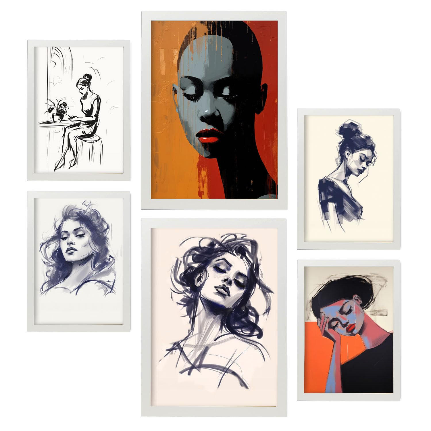 POSTER Set Mit 6 Verlockend In Damenplakat A3 & A4 Weißer Rahmen - Weiß, Papier (29/3cm) - Nacnic
