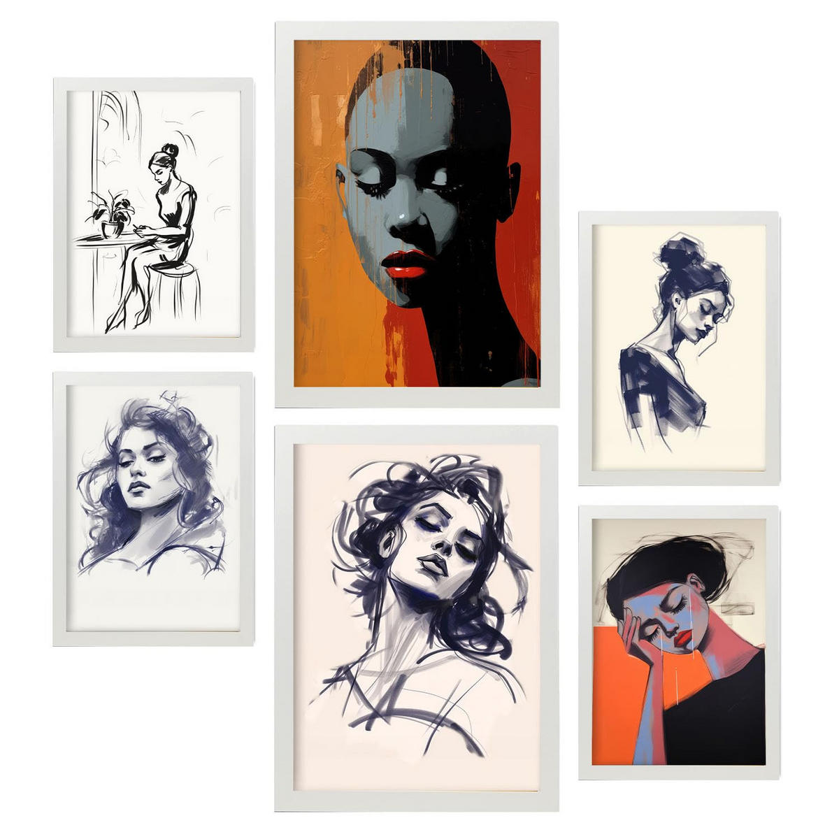 POSTER Set Mit 6 Verlockend In Damenplakat A3 & A4 Weißer Rahmen - Weiß, Papier (29/3cm) - Nacnic