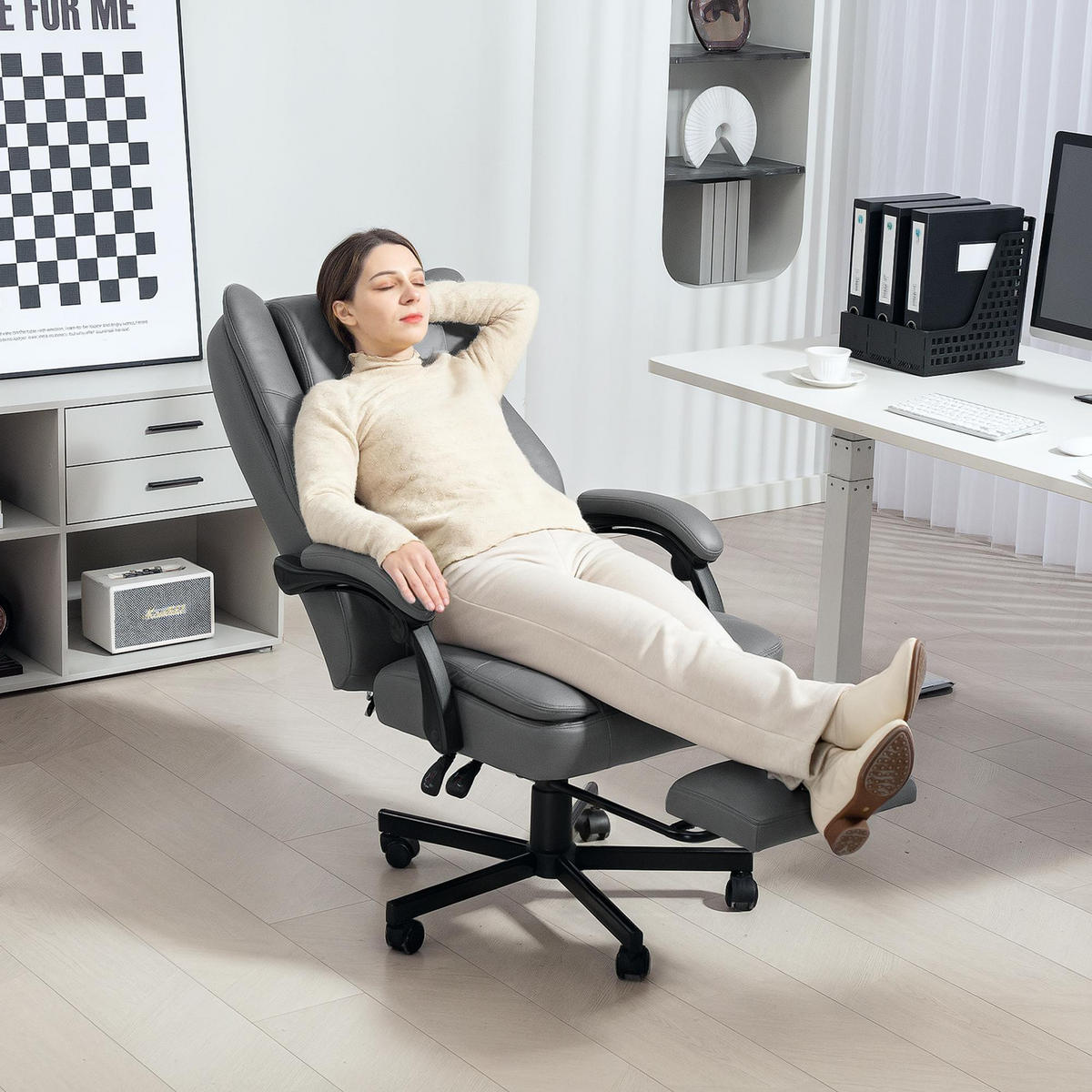 BÜROSTUHL mit Massagefunktion, Grau - Grau, Kunststoff (69/120/64cm) - HOMCOM