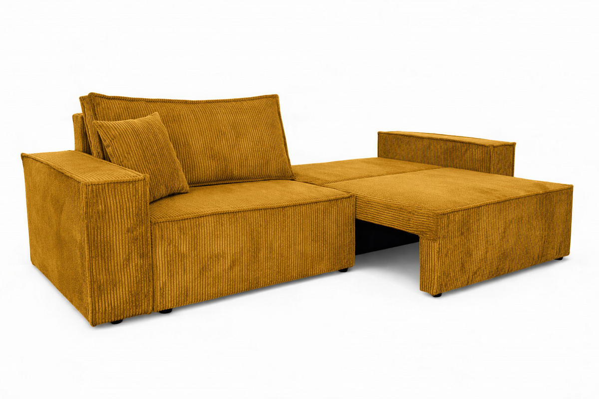 SOFA Mit Schlaffunktion Und Bettkasten, Cordstoff Poso, Senffarbe, BEST SCORNER - Gelb, Holz (245/83/90cm) - Kaiser Möbel