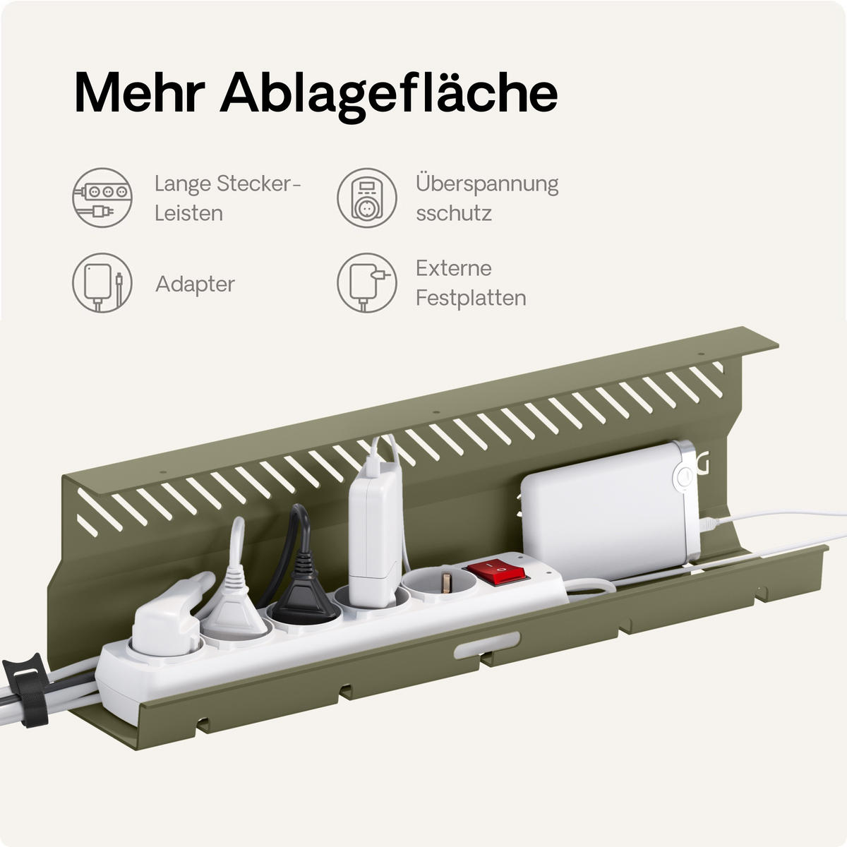 KABELKANAL Schreibtisch Grün, 2x43cm, Hochwertiger Stahl - Grün, Metall (43/12/10cm) - Desktronic