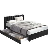 POLSTERBETT 180/200 cm Schwarz aus Samt mit 2 Schubladen - Schwarz, Textil (180/200cm) - OKMYHOME