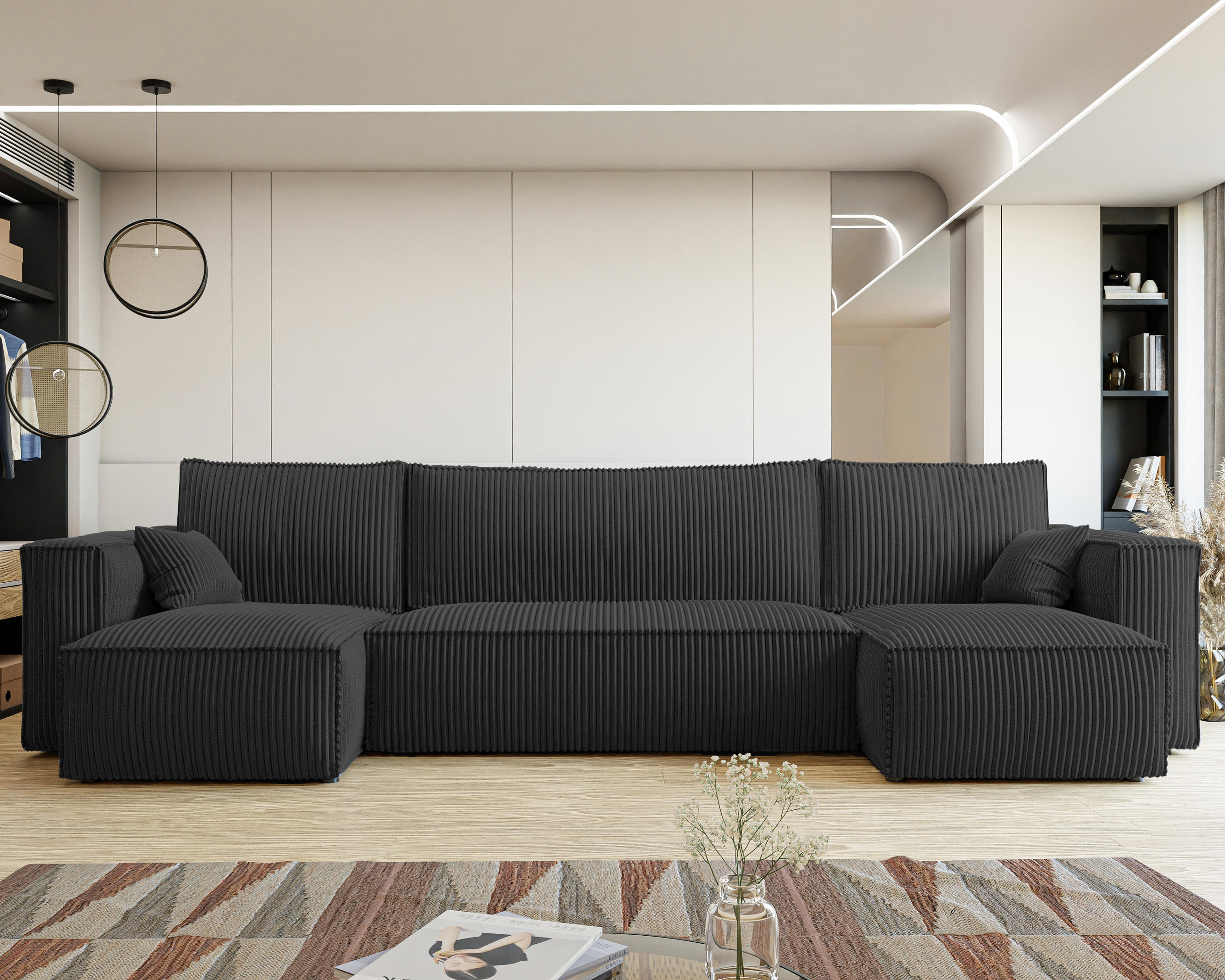 Thumbnail - Idohome Ecksofa, Schwarz, Textil, 4-Sitzer, 312x145 cm, Wohnzimmer, Sofas & Couches, Wohnlandschaften, Ecksofas