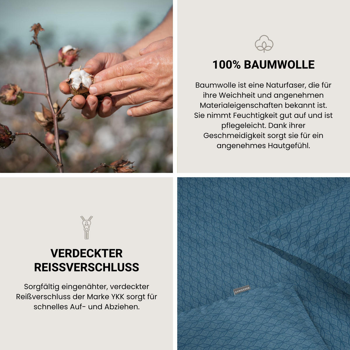 BETTWÄSCHESET Dotted Diamond - Renforcé - 2-teilig - 135x200 cm - Petrol - Petrol, Textil (135/200cm) - SCHIESSER