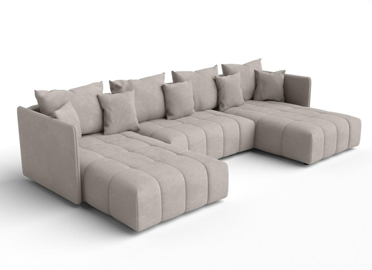 WOHNLANDSCHAFT Veliro U Beige 353/180/83 cm mit Schlaffunktion und Bettkasten - Beige/Schwarz, Kunststoff/Textil (353/83/180cm) - AX Living