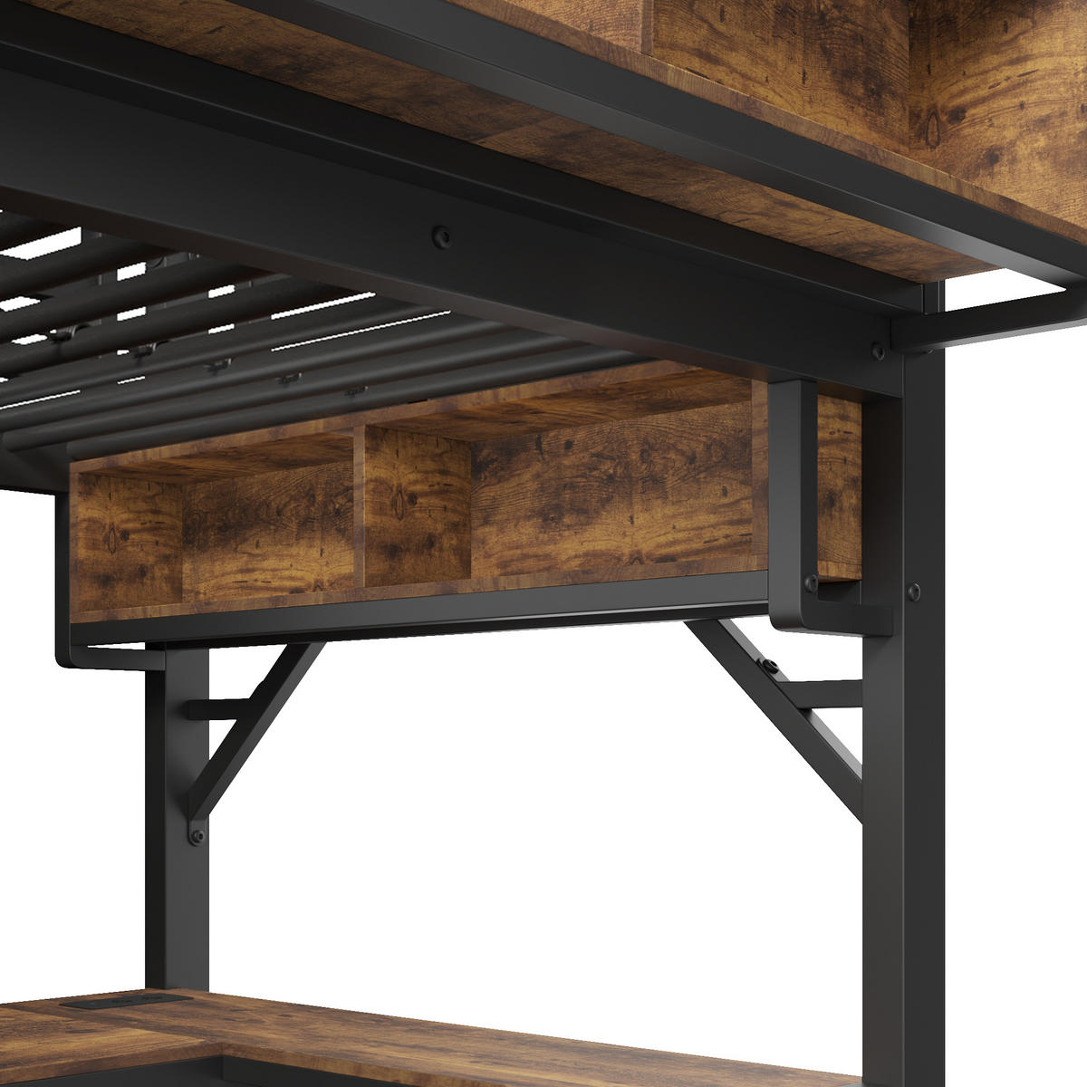 HOCHBETT 90/200 cm DE-32533 mit Eckschreibtisch Braun-Schwarz - Schwarz, Metall (90/200cm) - ComfortXL