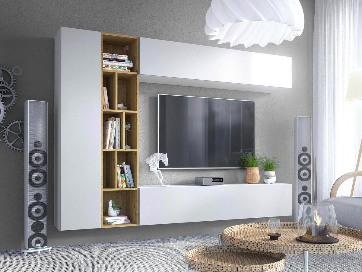 WOHNWAND Kodita - Beige/Weiß, Holzwerkstoff (224/160/33cm) - MIRJAN24