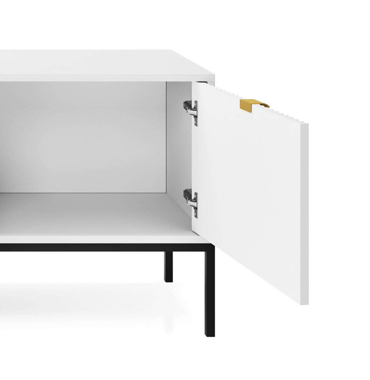TV-SCHRANK NOVA Geriffelt Regal, 2 Türen, Schublade, Schwarze Beine, 154x39x56cm, Weiß - Schwarz/Weiß, Holzwerkstoff/Kunststoff (154/56/39cm) - DomoHome