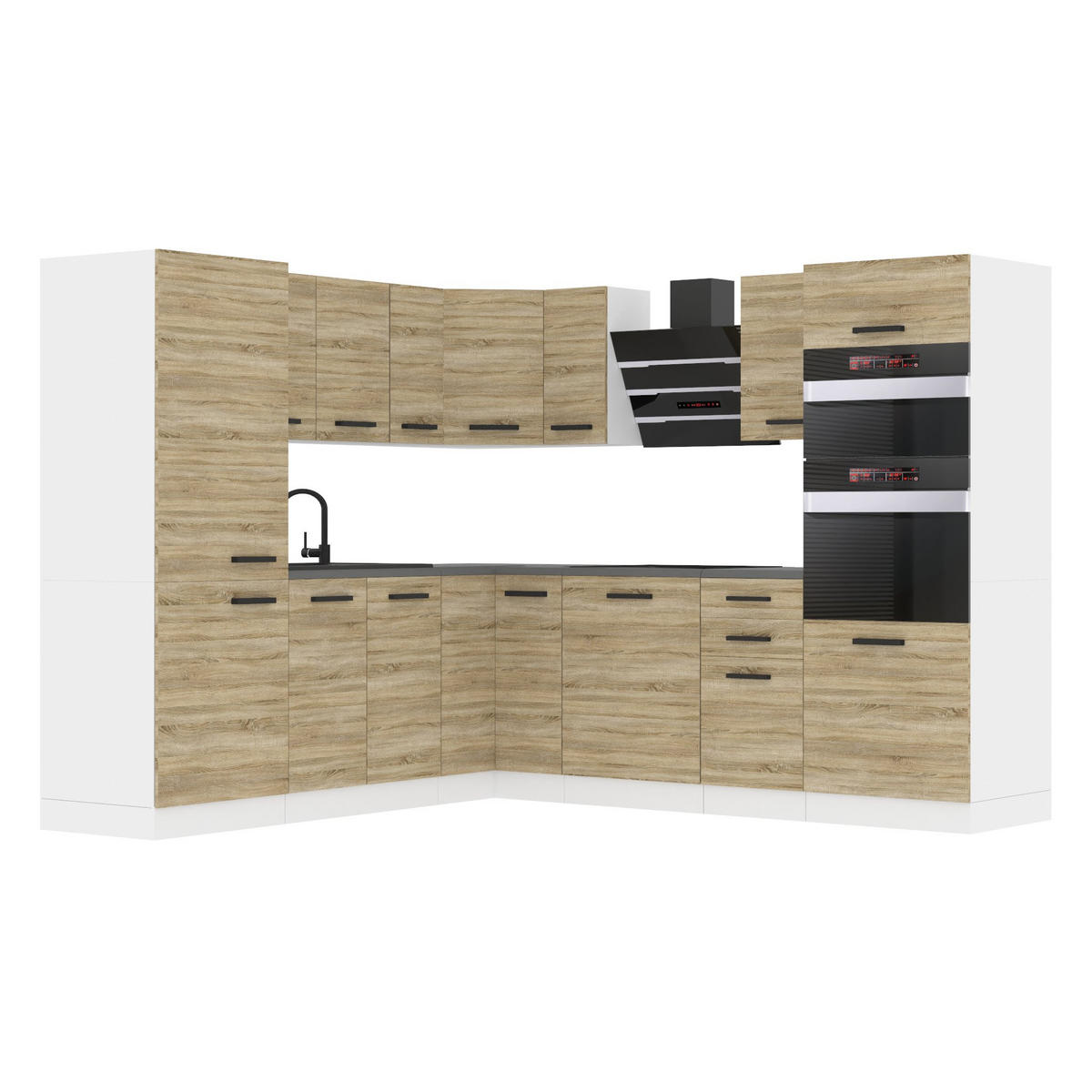 KÜCHE L-Form STACY, mit Arbeitsplatten, Sonoma-Eiche - Sonoma Eiche, Holz (420/204/60cm) - B BELINI GROUP