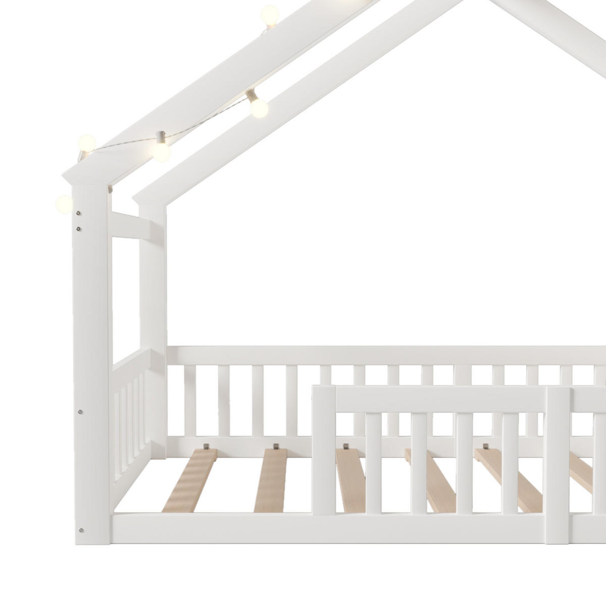HAUSBETT 90/190 cm Weiß mit Schutzgitter und Regal - Weiß, Holz (90/190cm) - MIVRAY