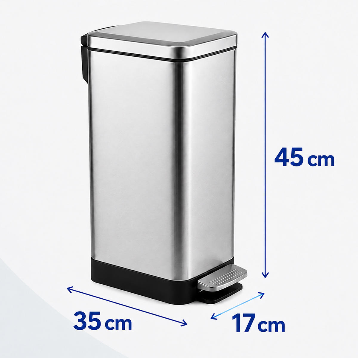 PUBELĂ Argintie inox pedală închidere lentă 15 l - argintiu, material plastic/metal (35/45/17cm) - Relaxdays