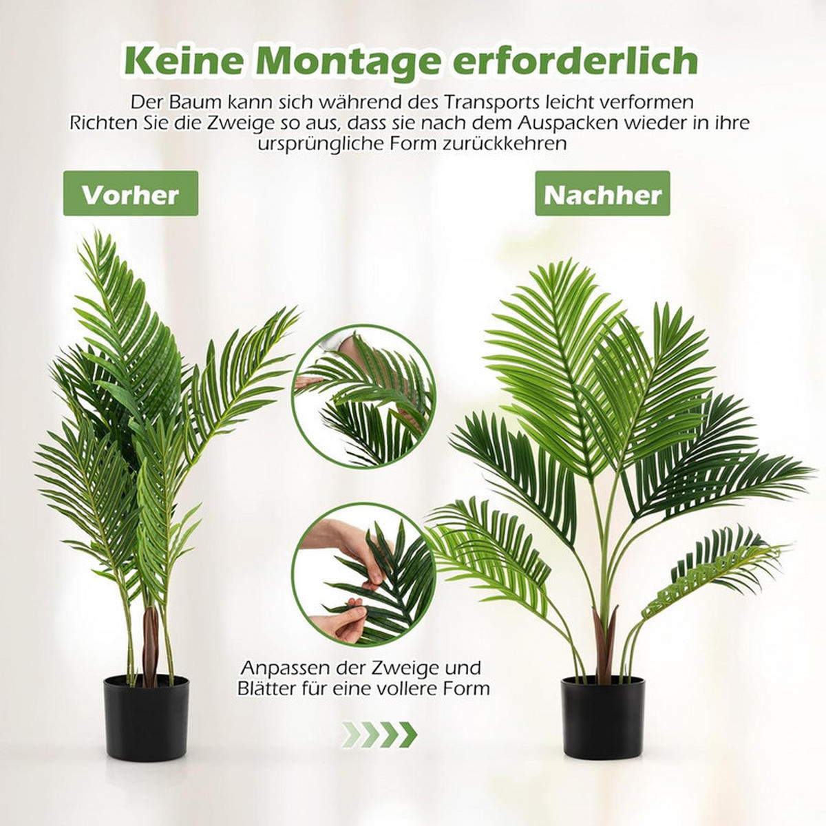 KÜNSTLICHE ARECA-PALME im Topf grün(2er-Set) - Grün, Kunststoff (90cm) - COSTWAY