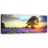 WANDBILD baum in einem lavendelfeld - Lila, Textil (90/30cm) - Feeby