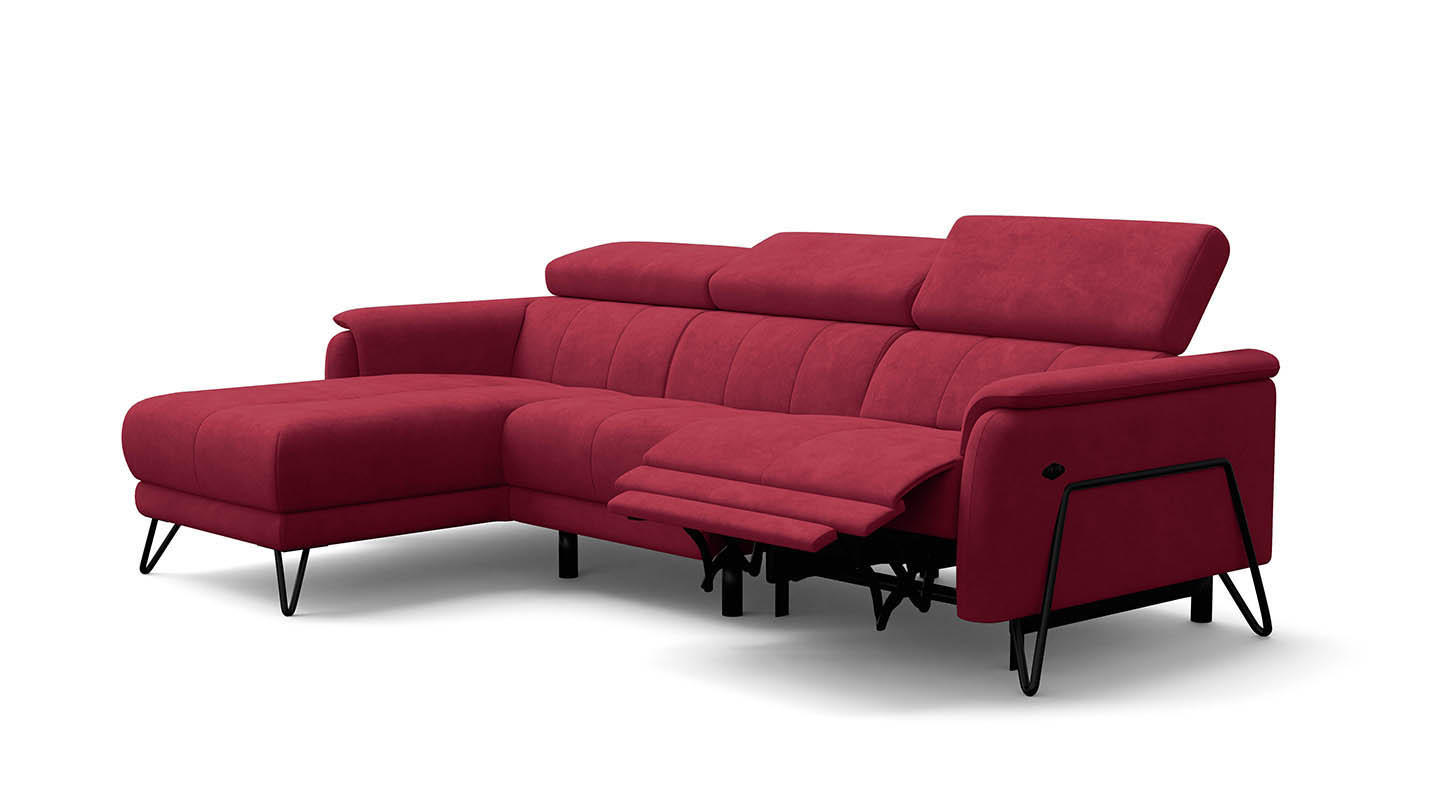 ECKSOFA RODEN 4-Sitzer mit Relax, rostrot, Veloursstoff - Rot, Holz/Textil (268/92cm) - Wozimo