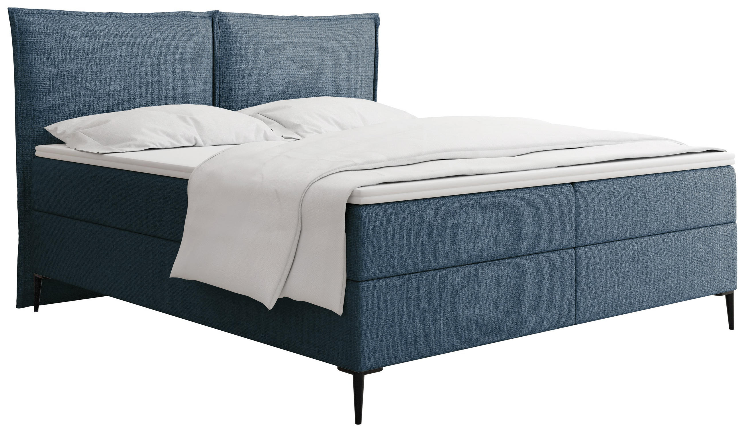 BOXBETT Calio Rise mit Bettkasten, Dunkelblau Chenille 160x200 cm – inkl. H4 Taschenfederkern Matratze & Foam Topper - Schwarz/Dunkelblau, Holz/Holzwerkstoff (160/200cm) - WFL GROUP