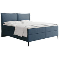 BOXBETT Calio Rise mit Bettkasten, Dunkelblau Chenille 120x200 cm – inkl. H4 Taschenfederkern Matratze & Foam Topper - Schwarz/Dunkelblau, Holz/Holzwerkstoff (120/200cm) - WFL GROUP
