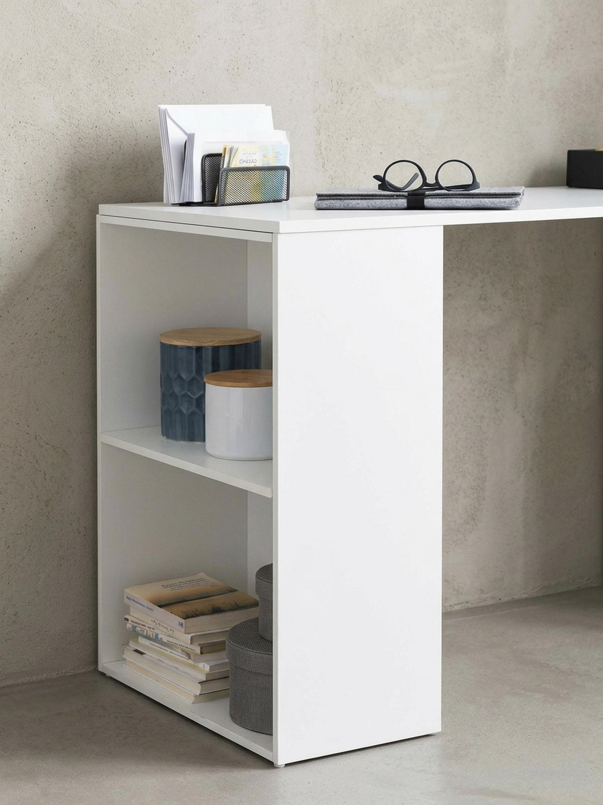 SCHREIBTISCH mit Regal variabel BRENTA, Weiß, 120x53x120 cm - Weiß, Holz (53/120/120cm) - KADIMA DESIGN