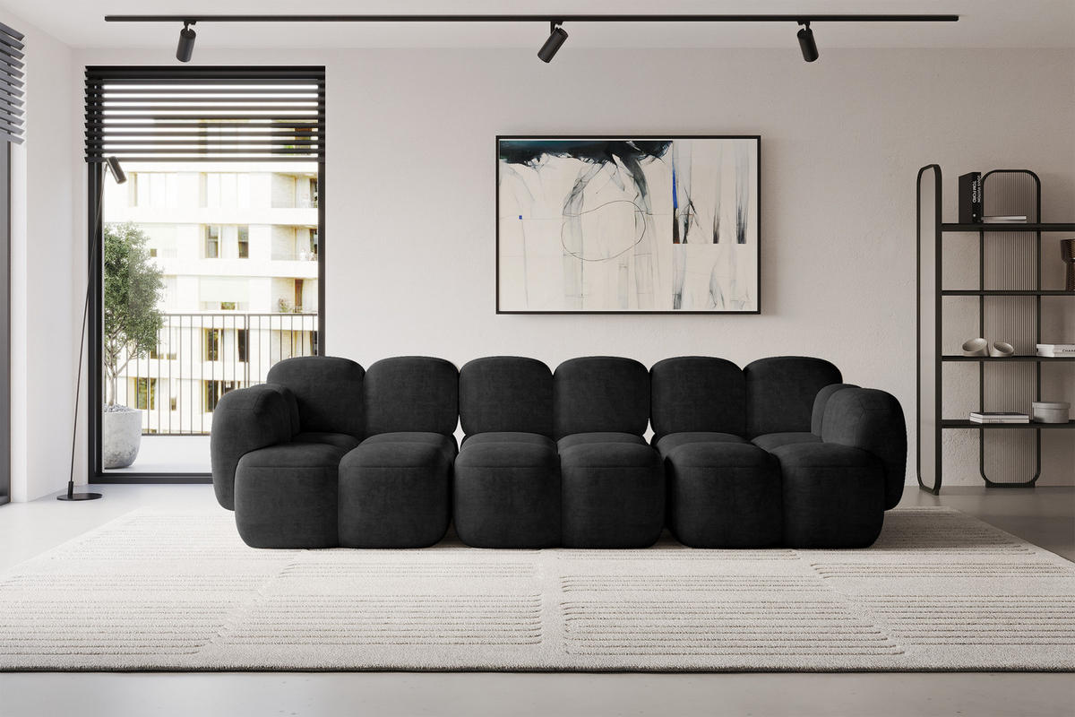 3-SITZER modulares Sofa Miko-S2 300x118x75 cm Schwarz Velours - Schwarz, Holzwerkstoff/Kunststoff (300/75/118cm) - ALTDECOR