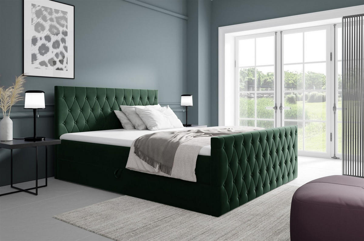 BOXBETT Asher Premium - Grün, Holzwerkstoff/Textil (180/220cm) - Fun Möbel