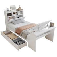 JUGENDBETT 90/200 cm in Weiß mit Stauraum, Kopfteilregal und Klapptisch aus Holz - Weiß, Holzwerkstoff - STILVORA