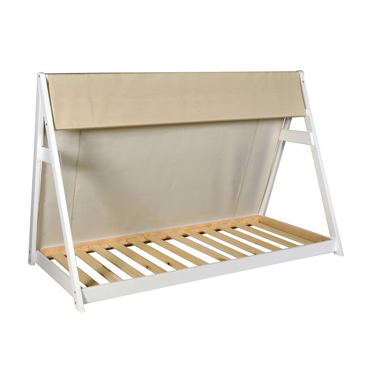 HAUSBETT TIPI mit Stoff und Lattenrost/ Kinderbett 90x190 - Weiß - Weiß, Holz (90/190cm) - Weber Industries
