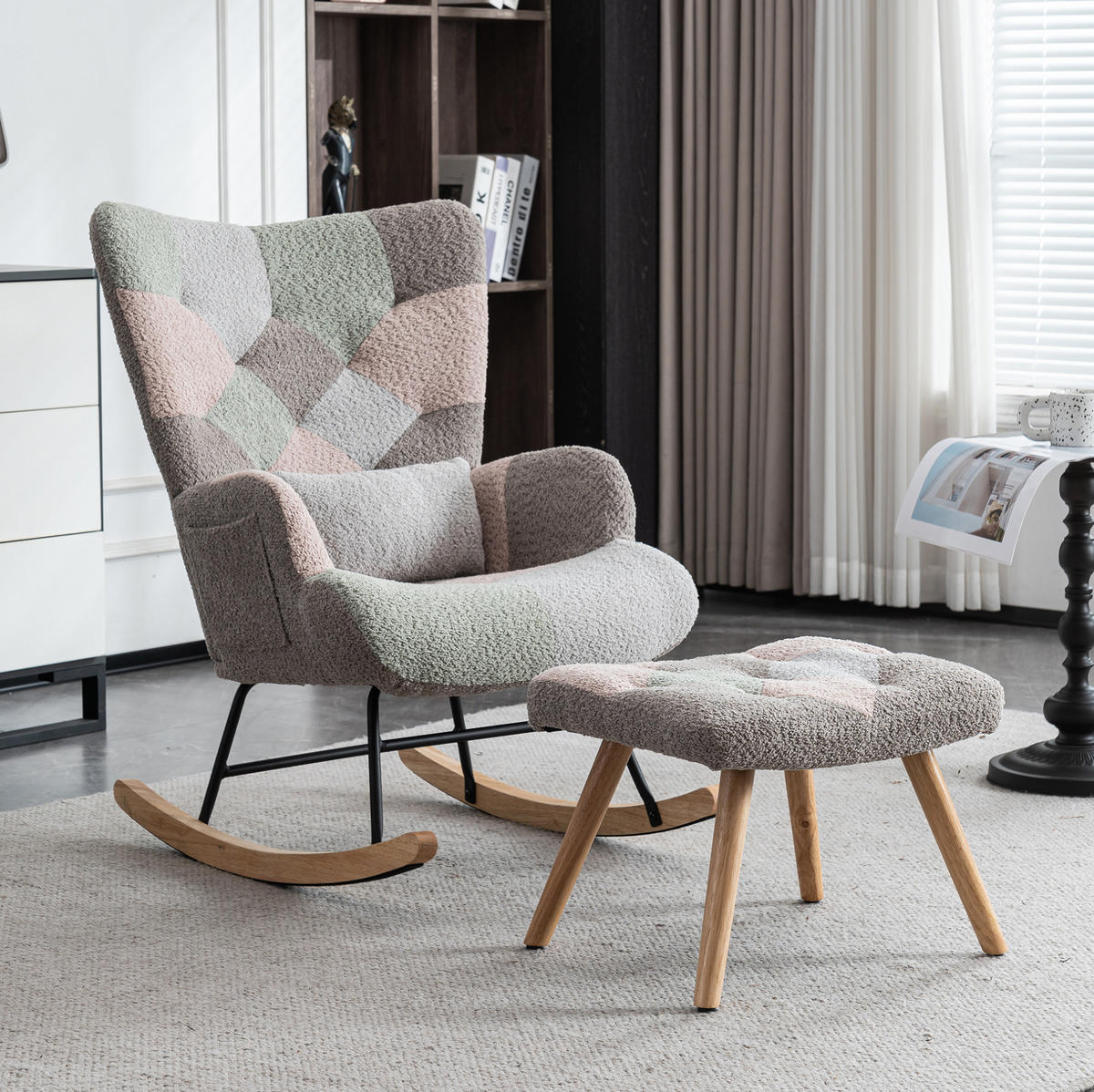 SCHAUKELSTUHL 48/43/93 cm bunt aus Samt mit Fußhocker und Lendenkissen - Multicolor, Textil (83/91/68cm) - OKWISH