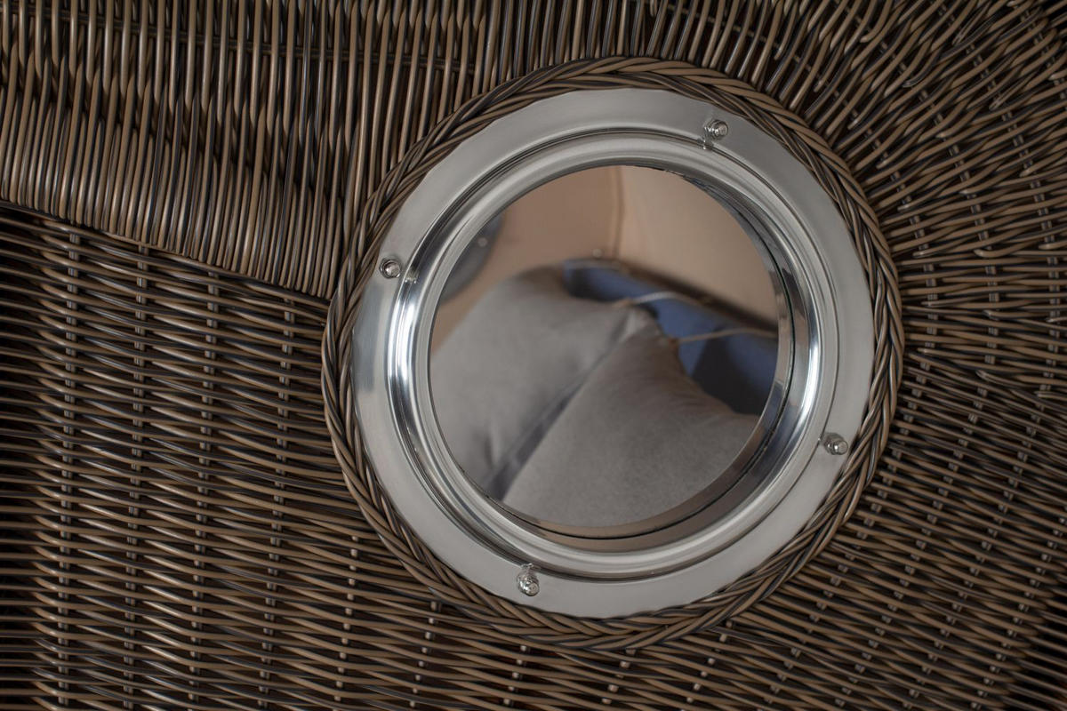 STRANDKORB Komplettset: Ammersee Mahagoni Bullauge - PE grau - Modell 595 - Blau/Grau, Holz/Kunststoff (125/165/80cm) - bene living