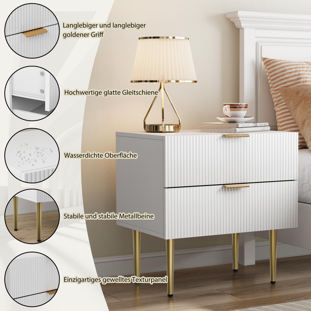 NACHTTISCH 53/41,5 cm Weiß aus MDF und Spanplatte mit 2 Schubladen - Weiß, Holzwerkstoff (53/52.5/41.3cm) - OKMYHOME