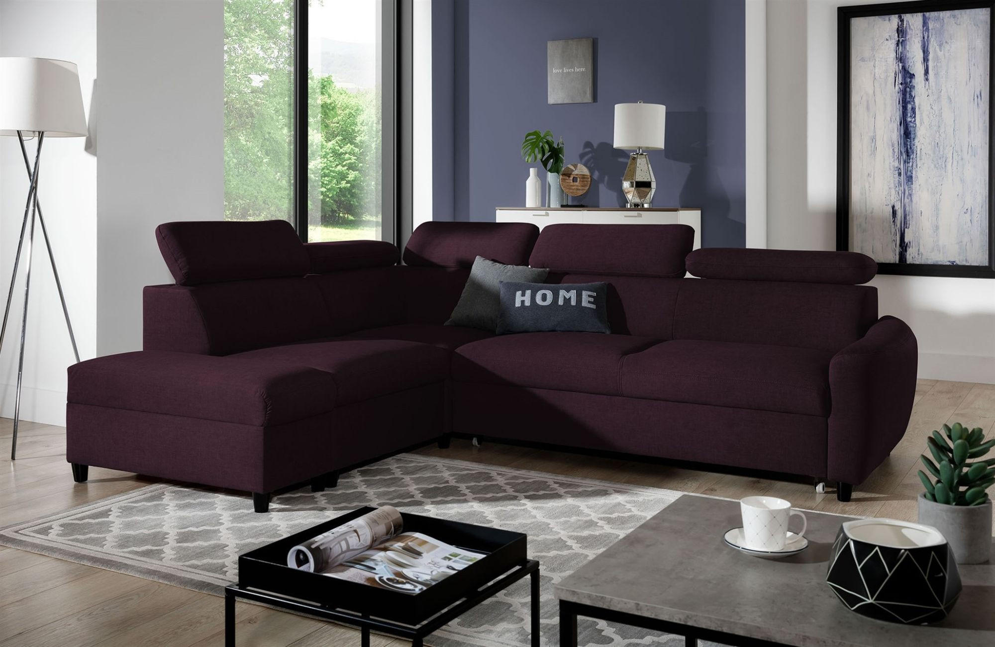 ECKSOFA Schlafsofa Anton In Esito - Violett, Holzwerkstoff/Textil (265/205cm) - Fun Möbel
