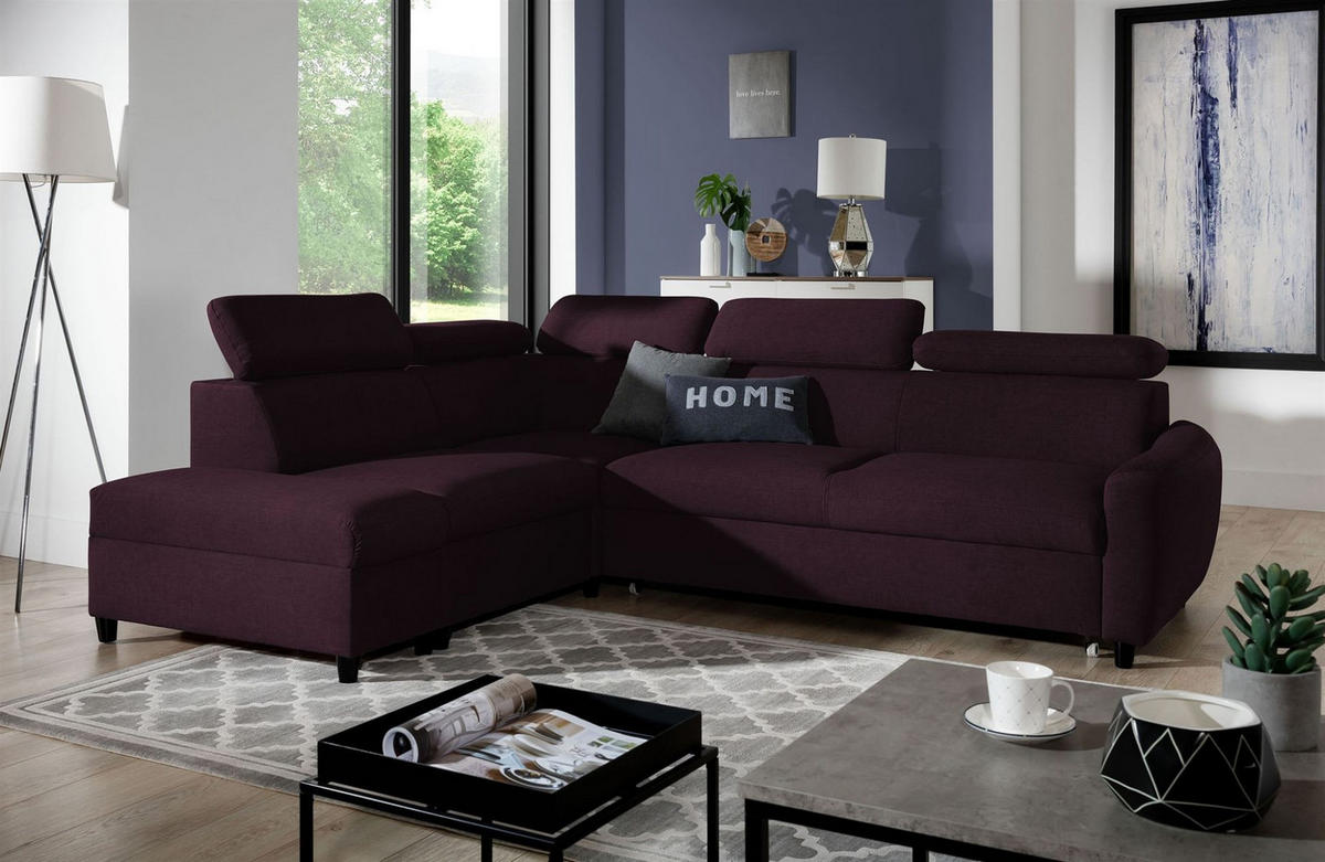 ECKSOFA Schlafsofa Anton In Esito - Violett, Holzwerkstoff/Textil (265/205cm) - Fun Möbel