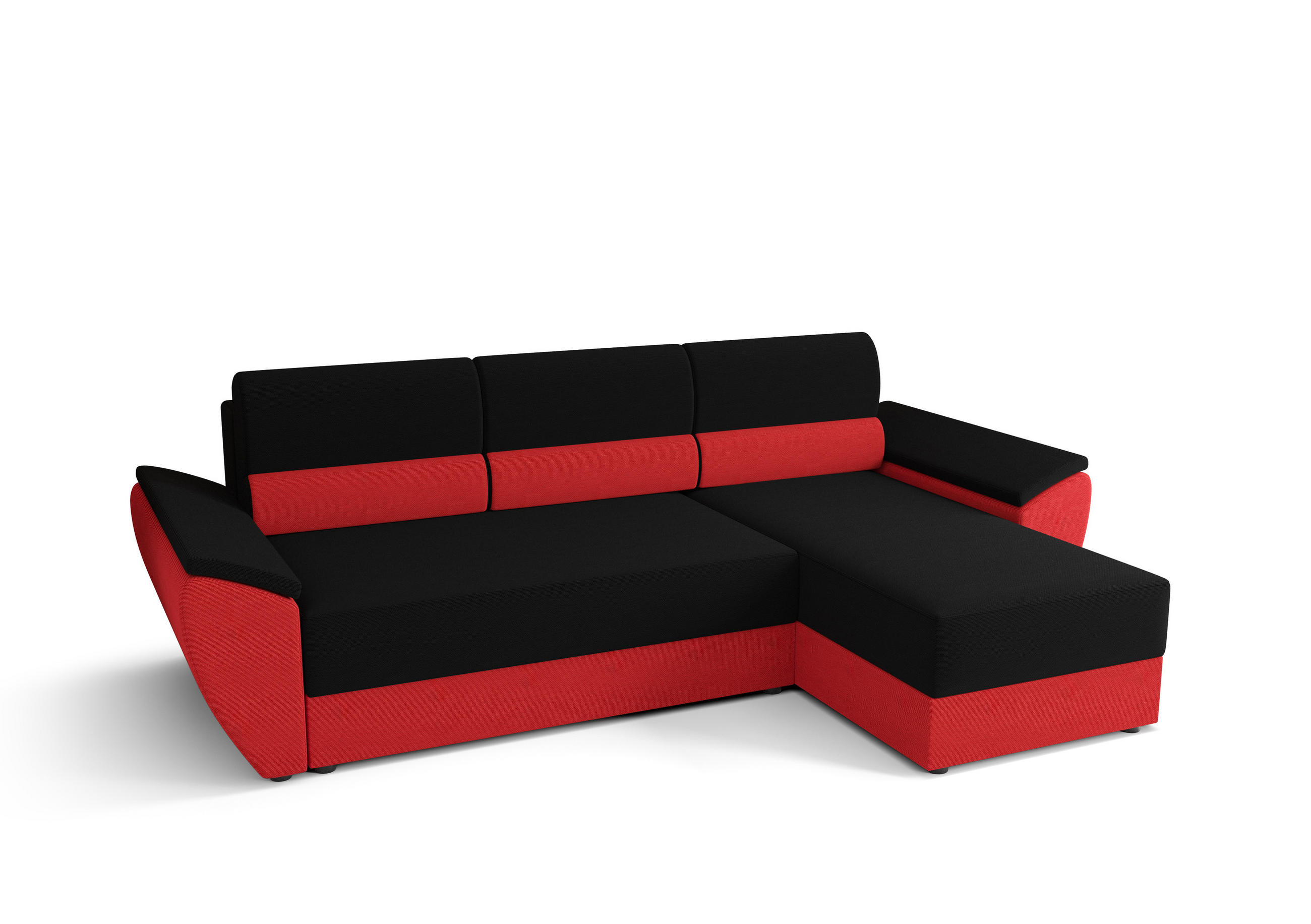 ECKSOFA L REBI L2 Rainbow 15/22 Rechts mit Schlaffunktion, Schwarz/Rot, L-Form - Rot/Schwarz, Textil (251/140cm)
