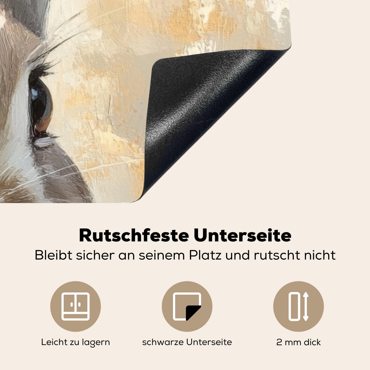 HERDABDECKPLATTE Hase - Ohren - Braun Induktionsmatte 78x78 cm - Beige, Kunststoff (78/78/0.2cm) - MuchoWow