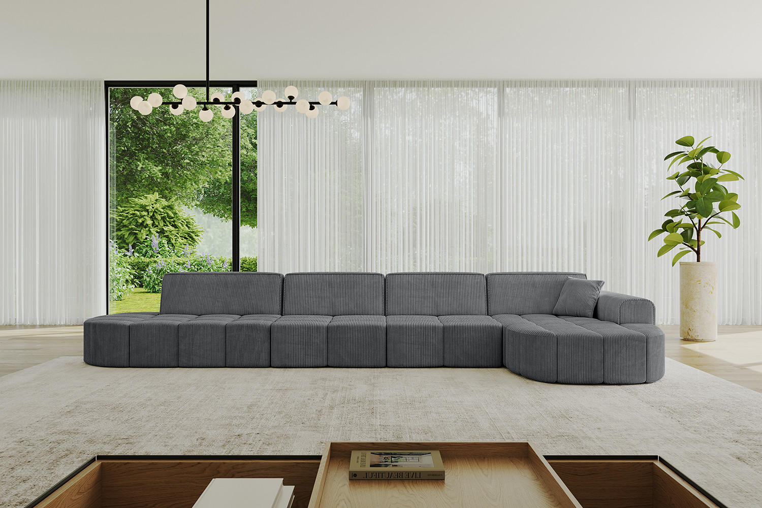 ECKSOFA Ottomane Rechts LIVO-L3 - 422x173x79,5 cm Dunkelgrau - Dunkelgrau, Holzwerkstoff/Textil (422/173cm) - ALTDECOR