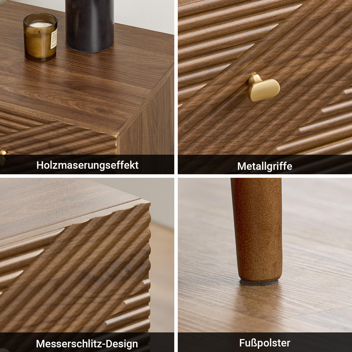 NACHTTISCH mit 2 Schubladen, Natur - Naturfarben, Holzwerkstoff (45/58/40cm) - SoBuy