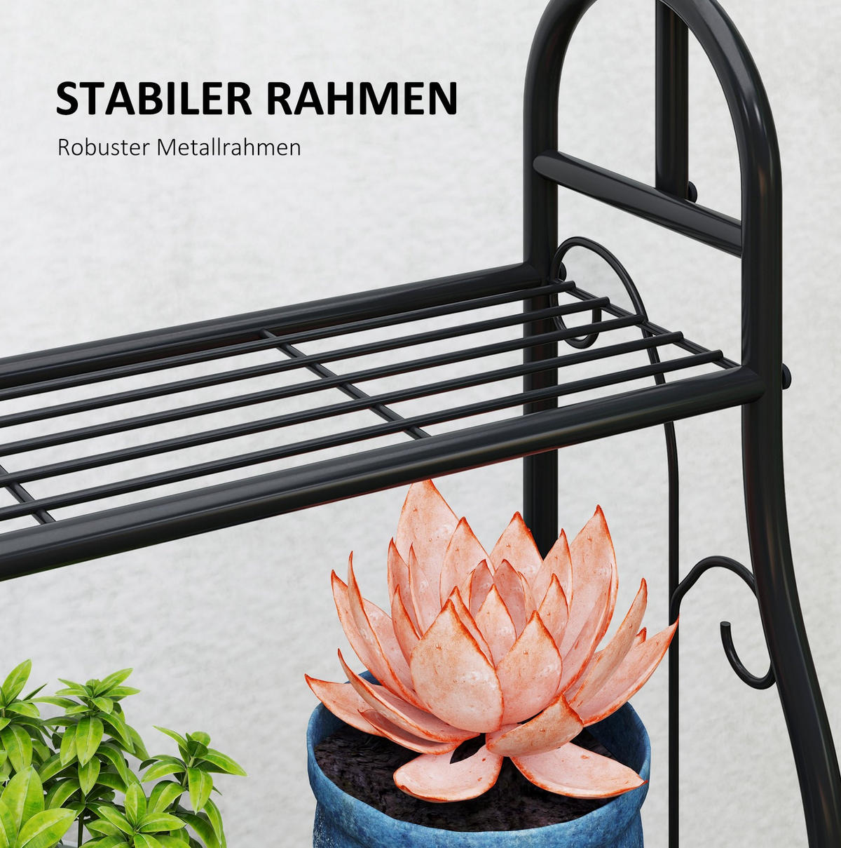 GARTENREGAL aus Metall 75x25x137 cm in Schwarz mit Hängestange & 3 Haken - Schwarz, Metall (25/137/75cm) - Modfu