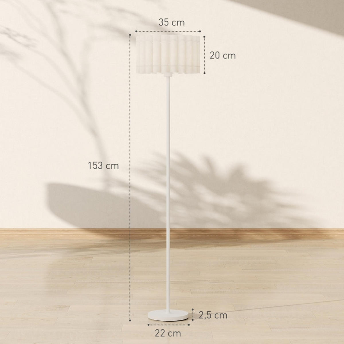 STEHLEUCHTE Weiße Stehlampe Ø35x153cm Wellenschirm mit Fußschalter-E27 Retro Standlampe - Weiß, Metall (35/35/153cm) - Raelunyi