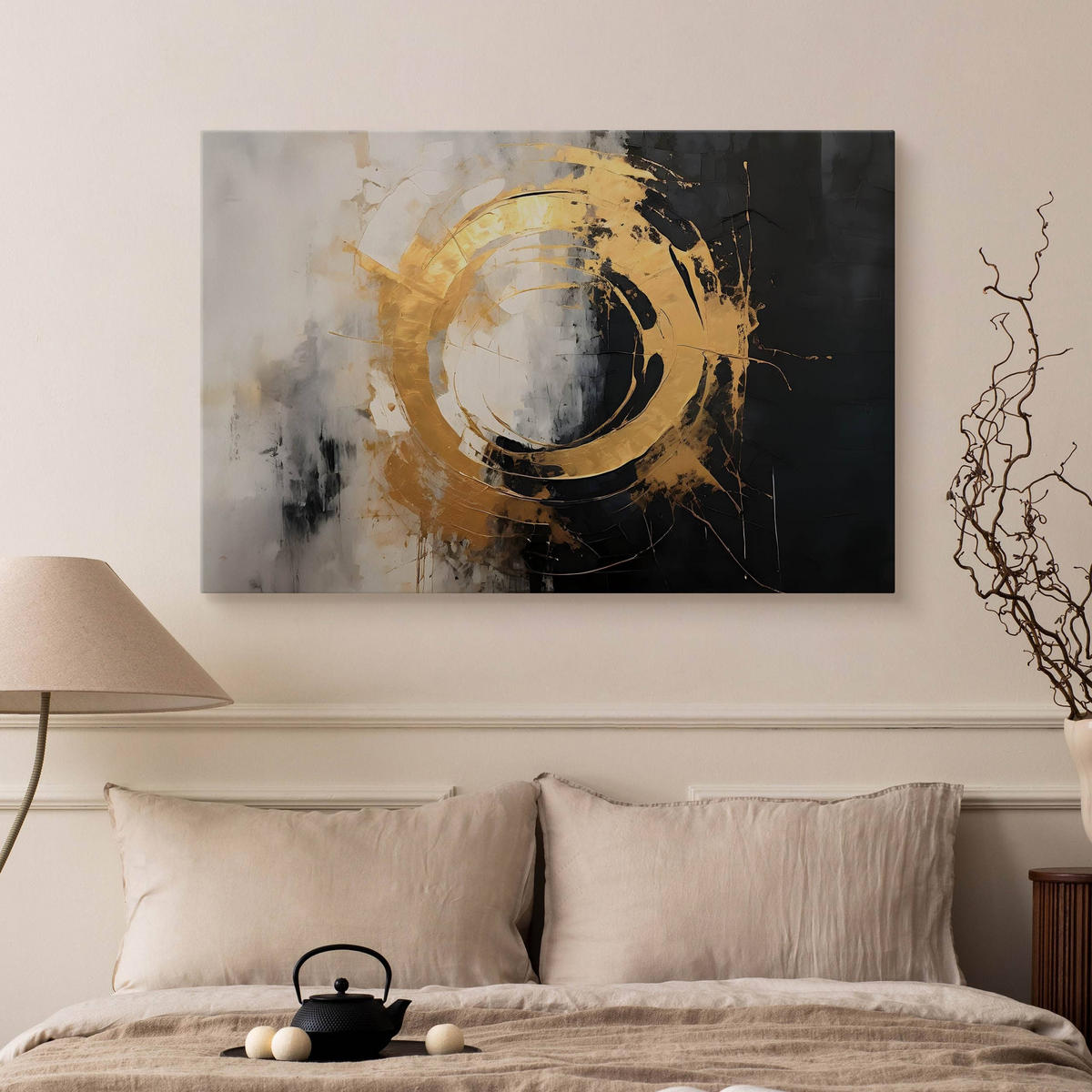 LEINWANDBILD Abstraktion Moderne Muster Glamour 30/20 cm - Beige/Schwarz, Textil (30/20cm) - Muralo