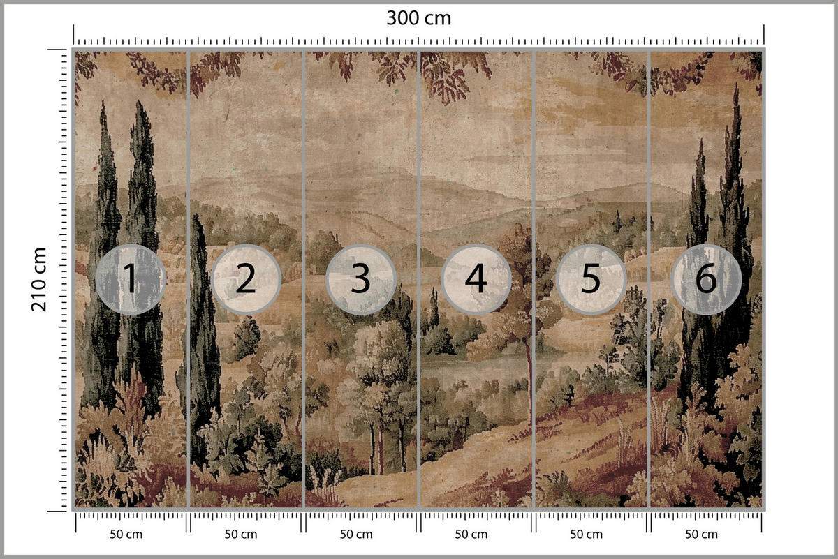 FOTOTAPETE für Schlafzimmer Vintage Landschaft Natur Modern Retro Panorama 300x210 - Gelb/Beige, Papier (300/210cm) - Muralo