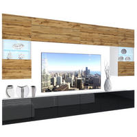 WOHNZIMMERWAND Schrankwand mit LED Eiche Wotan / Schwarz - Eiche Wotan/Schwarz, Holz (300/180/36cm) - B BELINI GROUP
