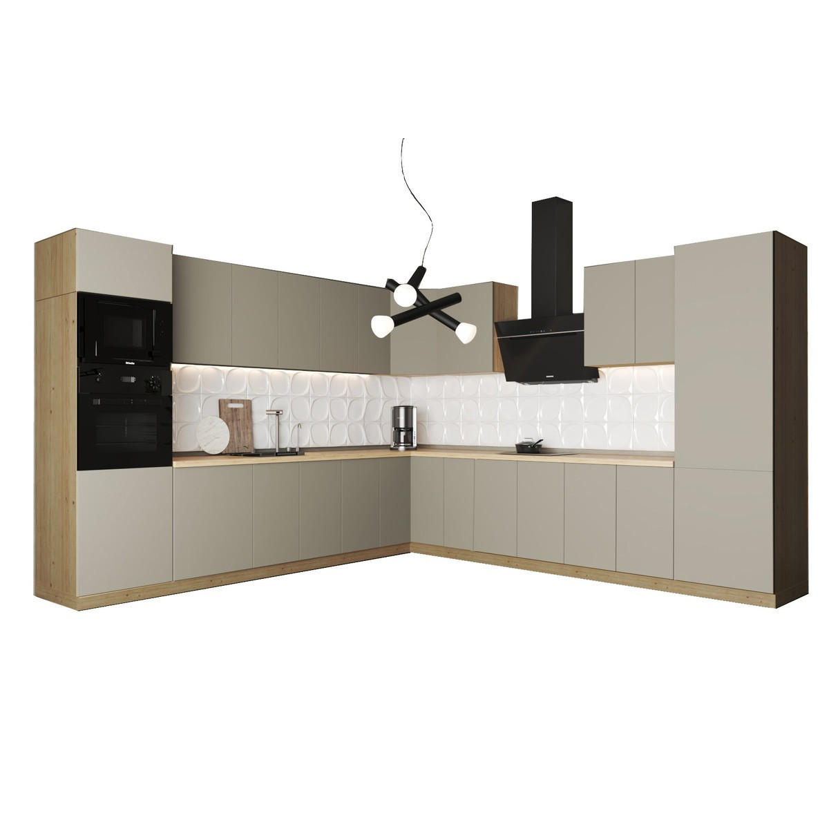 WINKELKÜCHE – Küchenzeile 330 x 340 cm VELORA – KU-S42 – Beige - Beige, Holzwerkstoff (330/212/340cm) - hi-markt