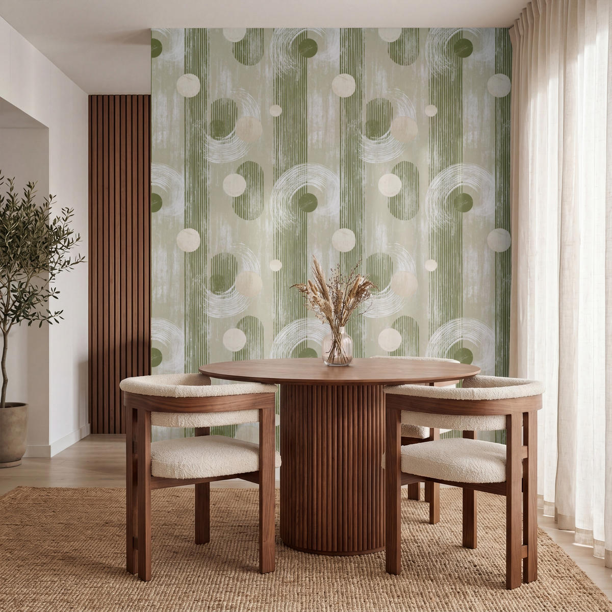 TAPETE - Künstlerisch - Modern - Grün - 260x300 cm - Olivgrün, Papier (260/300cm) - OnlyWow