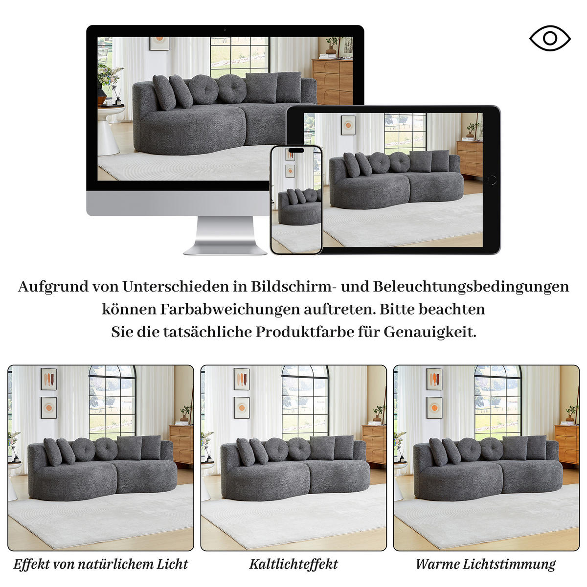 3-SITZER SOFA Geschwungenes Modulares Chenille Cashew - Grau, Textil (223/79/109cm) - Urban Meuble