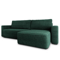 ECKSOFA TELIN Grün Kordstoff mit Schlaffunktion - Grün, Holz (280/162cm) - MASSENO