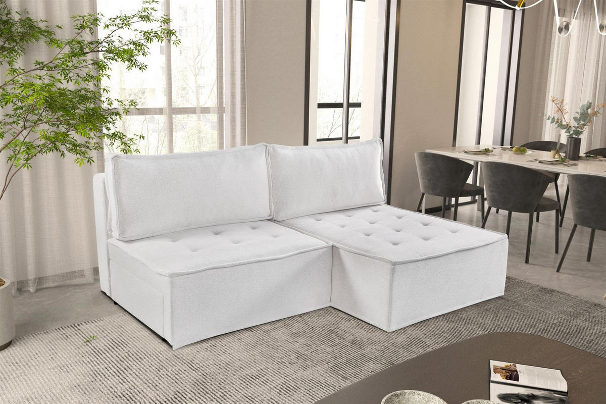 ECKSOFA Schlafsofa Amalia In Raven - Weiß, Holzwerkstoff/Textil (200/140cm) - Fun Möbel