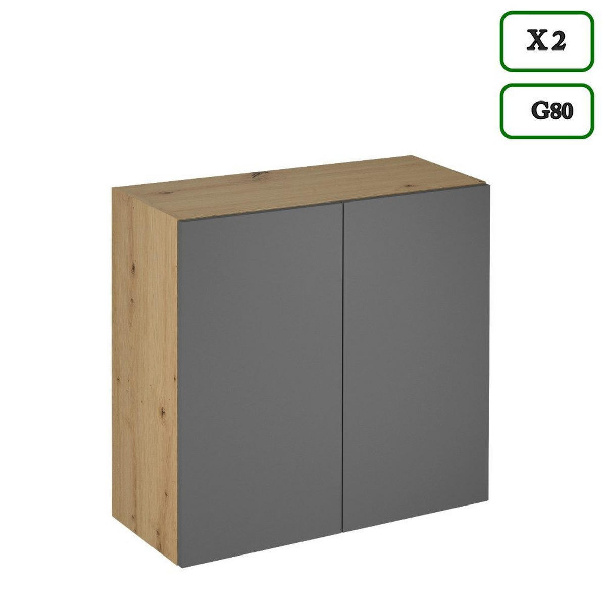 KÜCHENZEILE 260 cm – LangenK97-M260 - in Grau/Matt - Schwarz/Grau, Holzwerkstoff/Metall (260/212/52cm)