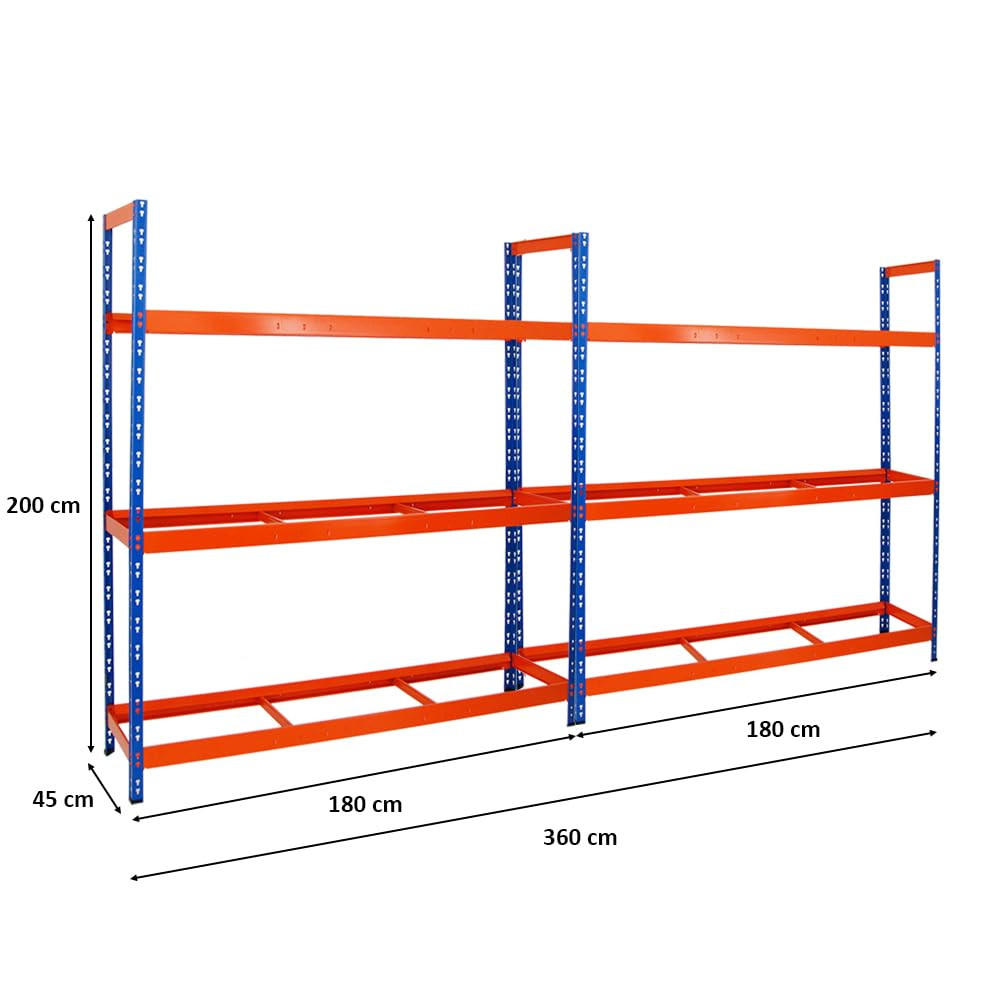 REIFENREGAL Tiger XL 2er-Set mit 2x 200x180x45 cm 300 kg Fachlast bis zu 42 Reifen Blau-Orange - Orange, Metall (360/200/45cm) - PROREGAL